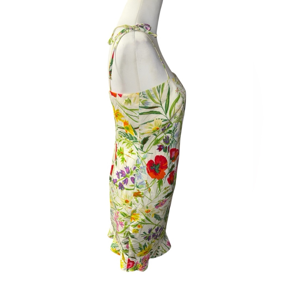 Vintage David Meister Spring Floral Ruffle Hem Sun Mini Dress Spaghetti Strap 6 - Picture 9 of 12